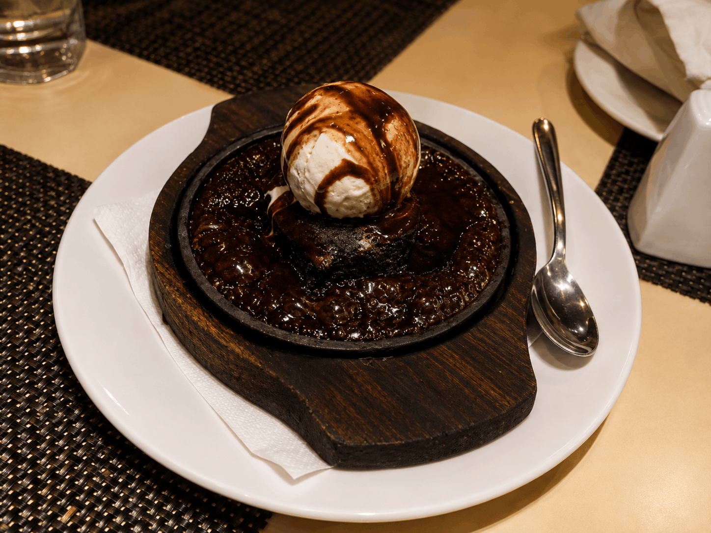Dessert served with ice cream at Sura Delice