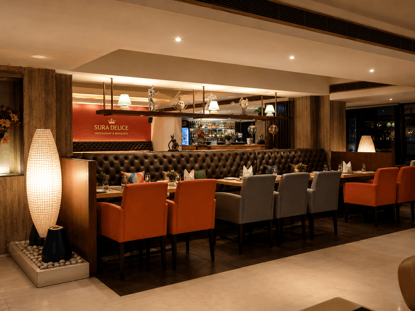 Dining hall at Sura Delice with warm interiors