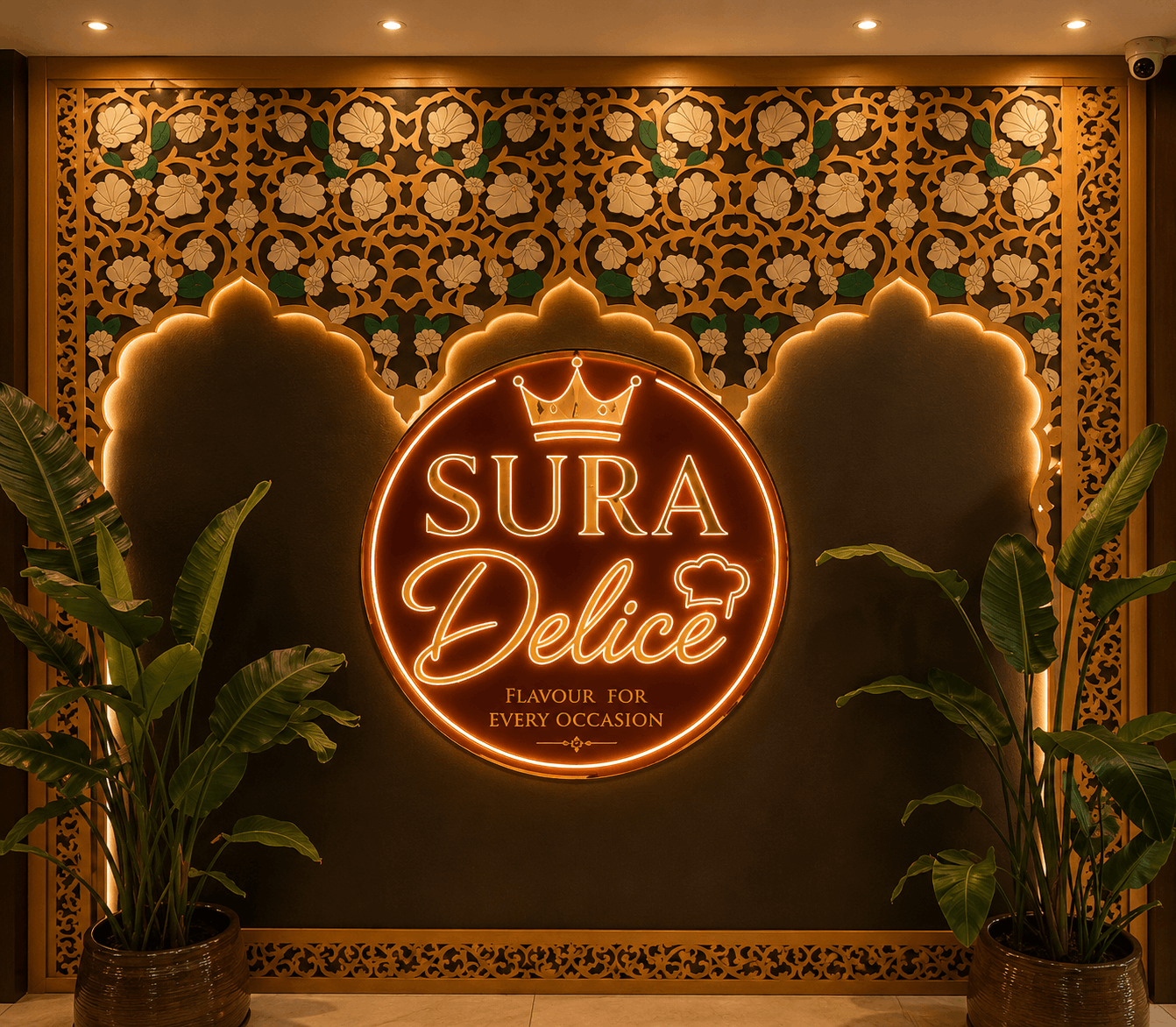 Sura Delice signage inside the restaurant