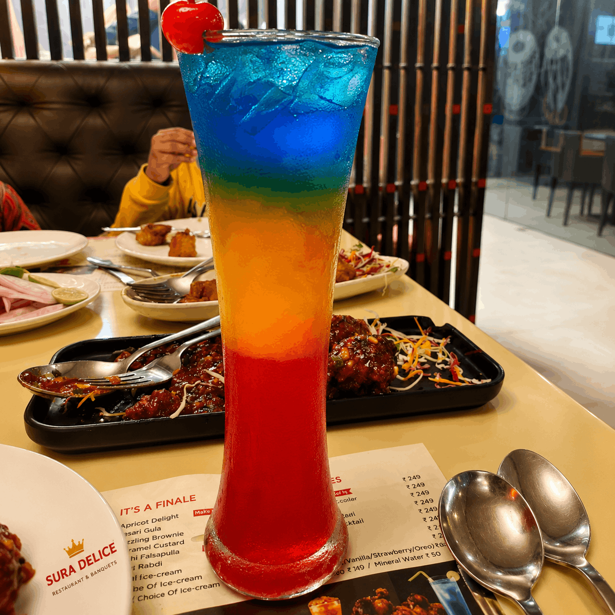 Colourful mocktail-style drinks served at Sura Delice